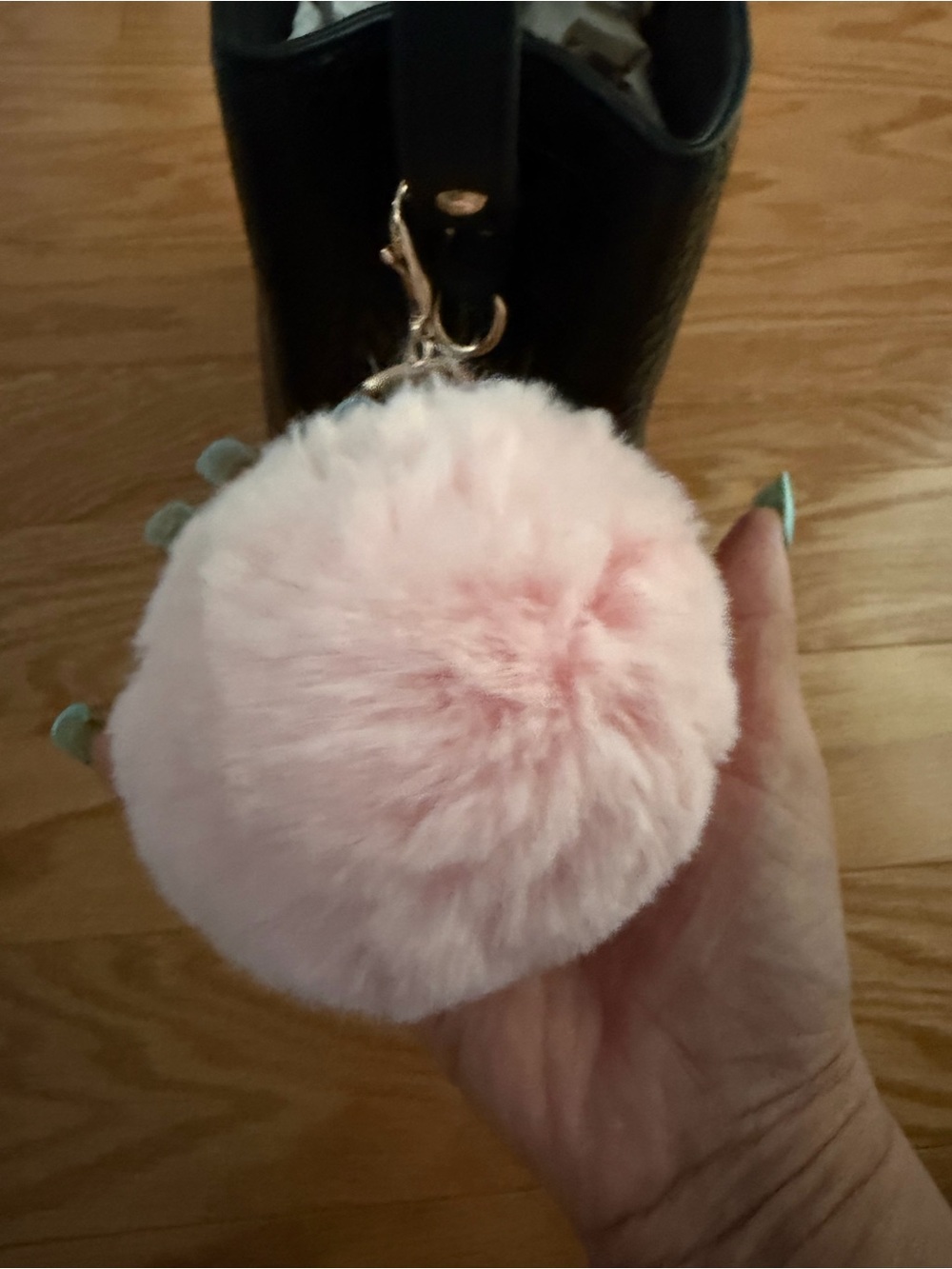 Pink Faux Fur large Pom Pom Keychain